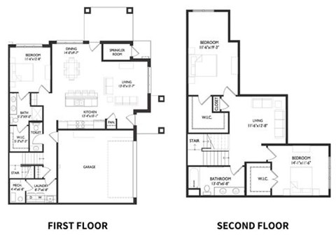 Floor plan for 3 beds, 2.5 baths, 2042 sqft